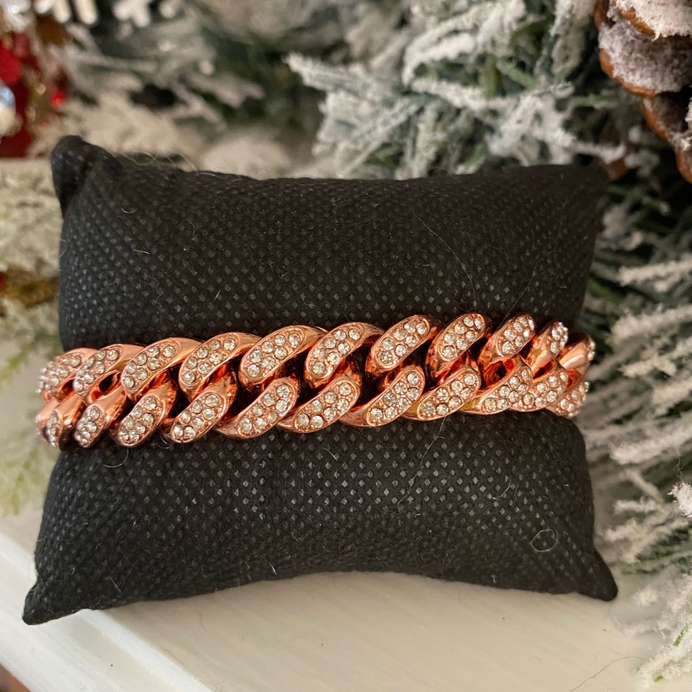 Men's Cuban link Rose Gold Diamond Bracelet - Picture 3 of 4